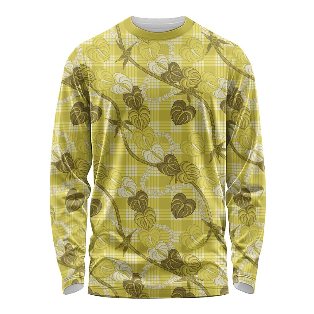 Anthurium Pikake Ti Leaf Palaka Long Sleeve Shirt Yellow Version LT01 Unisex Yellow - Polynesian Pride