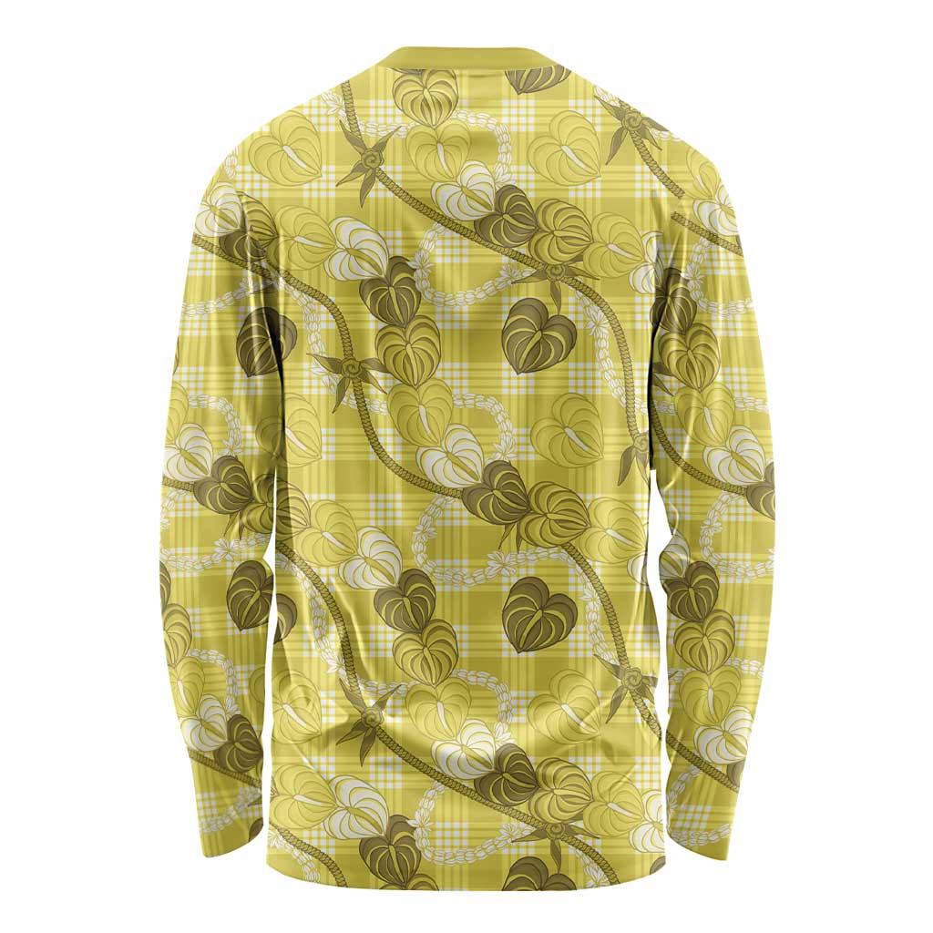 Anthurium Pikake Ti Leaf Palaka Long Sleeve Shirt Yellow Version LT01 - Polynesian Pride