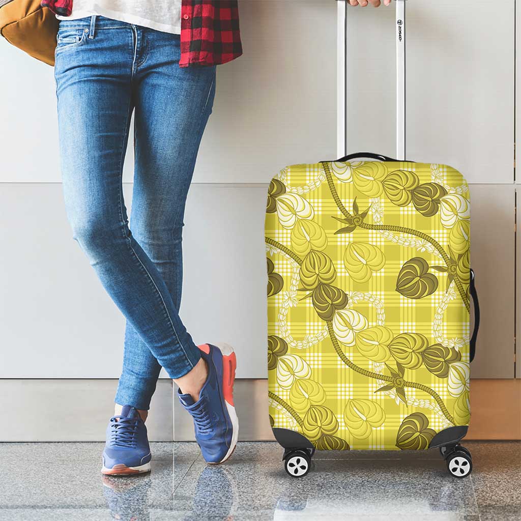 Anthurium Pikake Ti Leaf Palaka Luggage Cover Yellow Version LT01 - Polynesian Pride