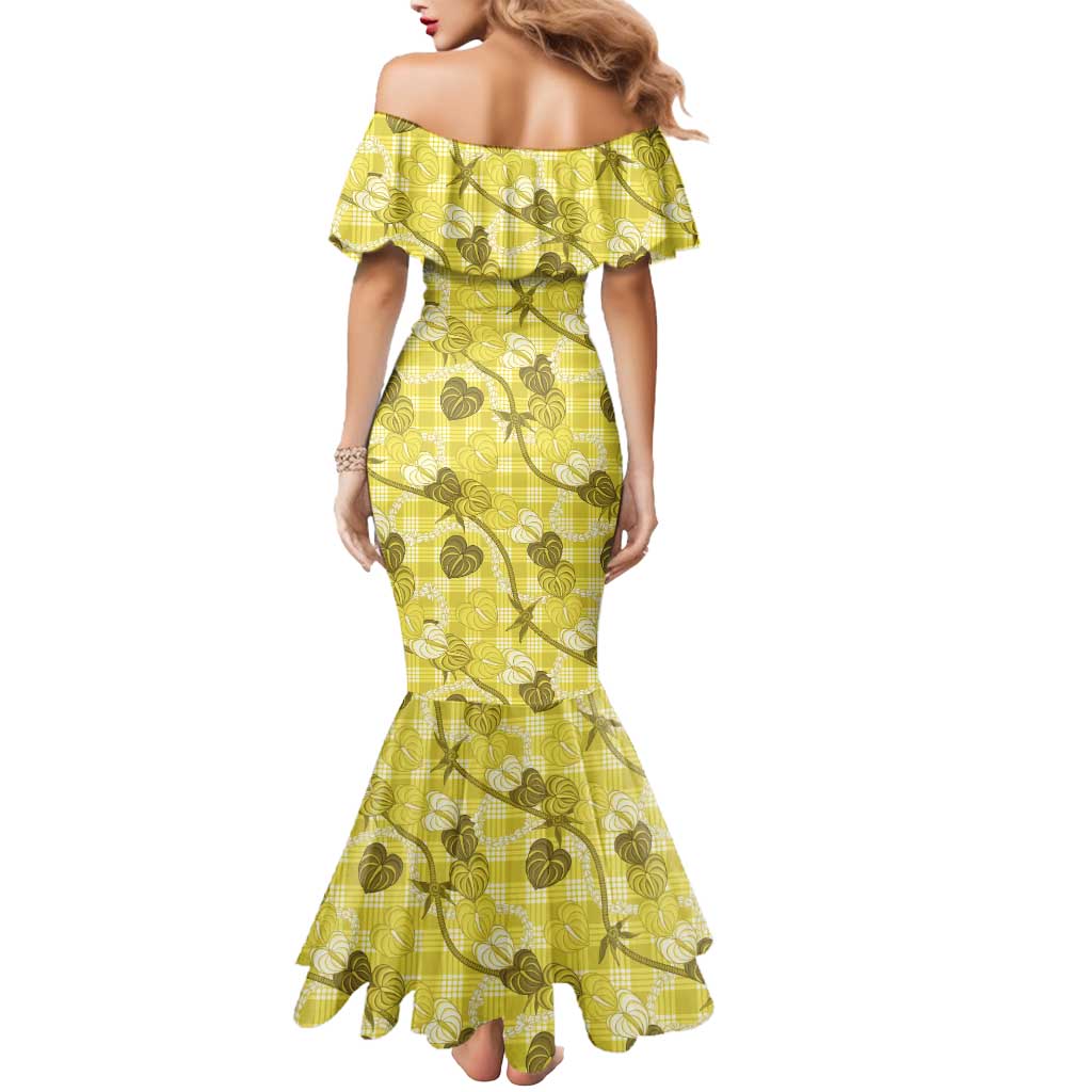 Anthurium Pikake Ti Leaf Palaka Mermaid Dress Yellow Version LT01 - Polynesian Pride