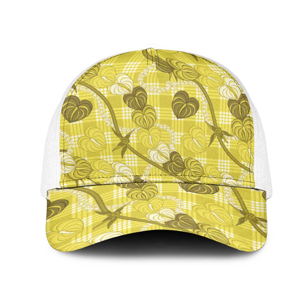 Anthurium Pikake Ti Leaf Palaka Mesh Trucker Cap Yellow Version LT01 One Size White Yellow - Polynesian Pride