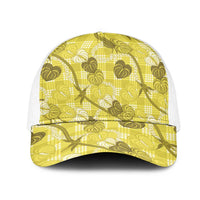 Anthurium Pikake Ti Leaf Palaka Mesh Trucker Cap Yellow Version LT01 One Size White Yellow - Polynesian Pride