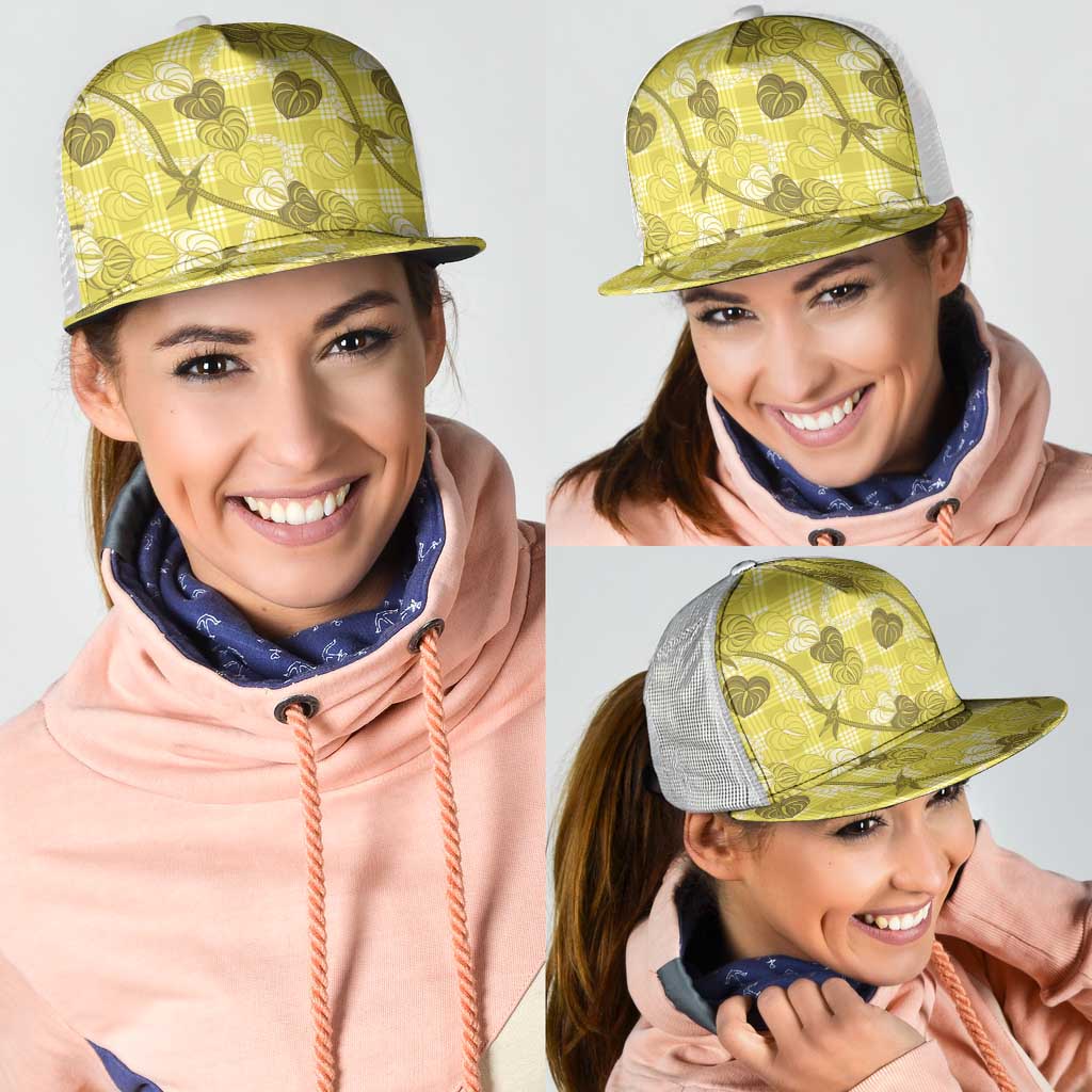 Anthurium Pikake Ti Leaf Palaka Mesh Trucker Cap Yellow Version LT01 - Polynesian Pride