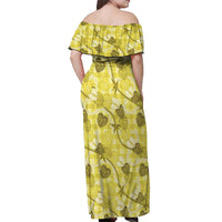 Anthurium Pikake Ti Leaf Palaka Off Shoulder Maxi Dress Yellow Version LT01 - Polynesian Pride