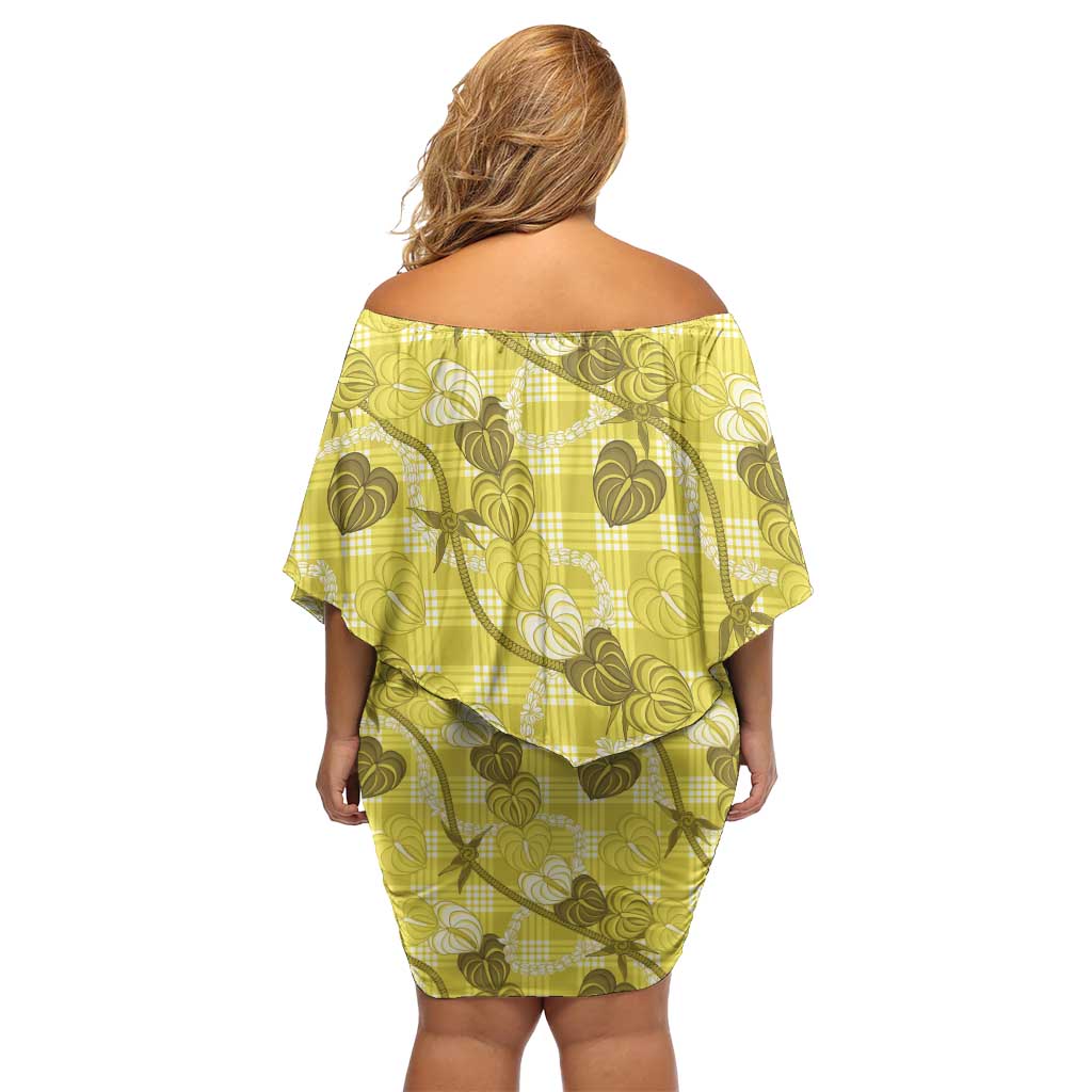 Anthurium Pikake Ti Leaf Palaka Off Shoulder Short Dress Yellow Version