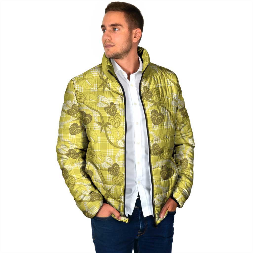 Anthurium Pikake Ti Leaf Palaka Padded Jacket Yellow Version LT01 - Polynesian Pride