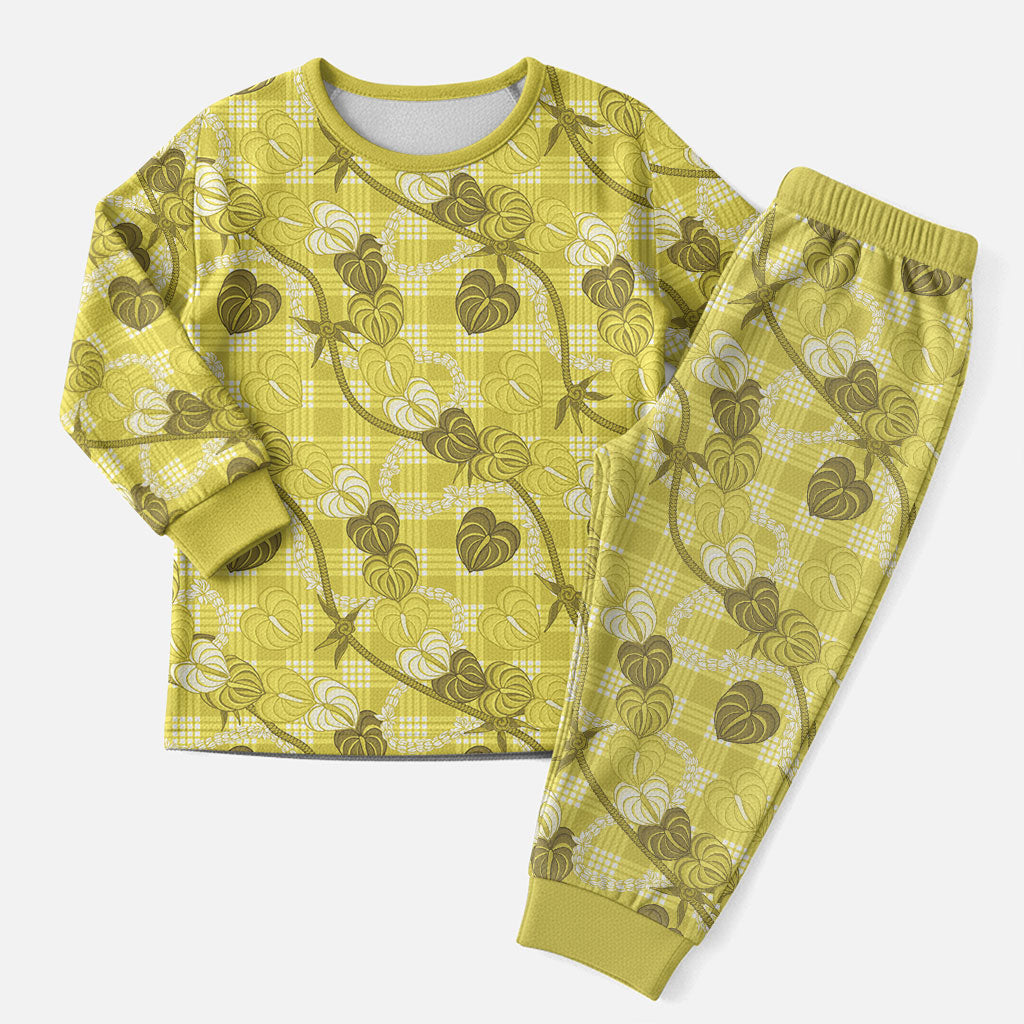 Anthurium Pikake Ti Leaf Palaka Christmas Pajama Set Yellow Version