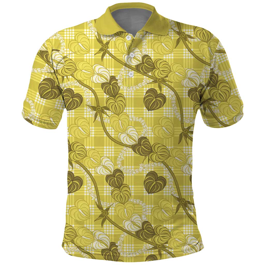 Anthurium Pikake Ti Leaf Palaka Polo Shirt Yellow Version LT01 Yellow - Polynesian Pride