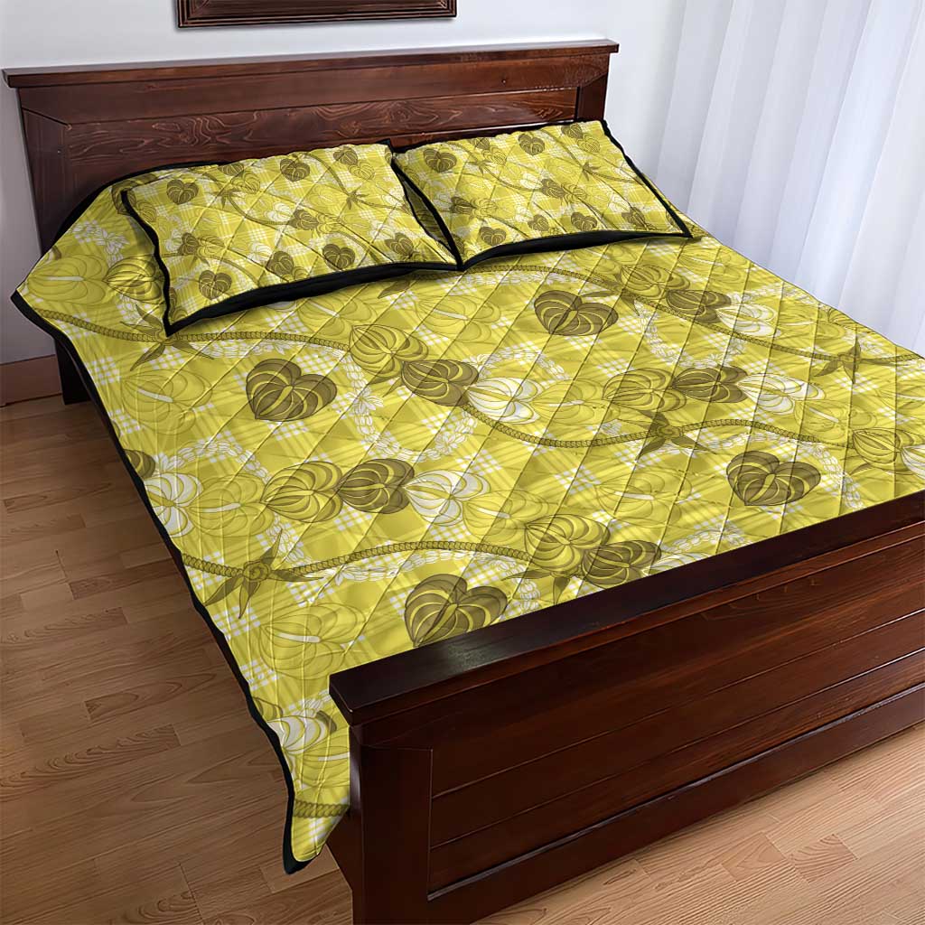 Anthurium Pikake Ti Leaf Palaka Quilt Bed Set Yellow Version LT01 - Polynesian Pride