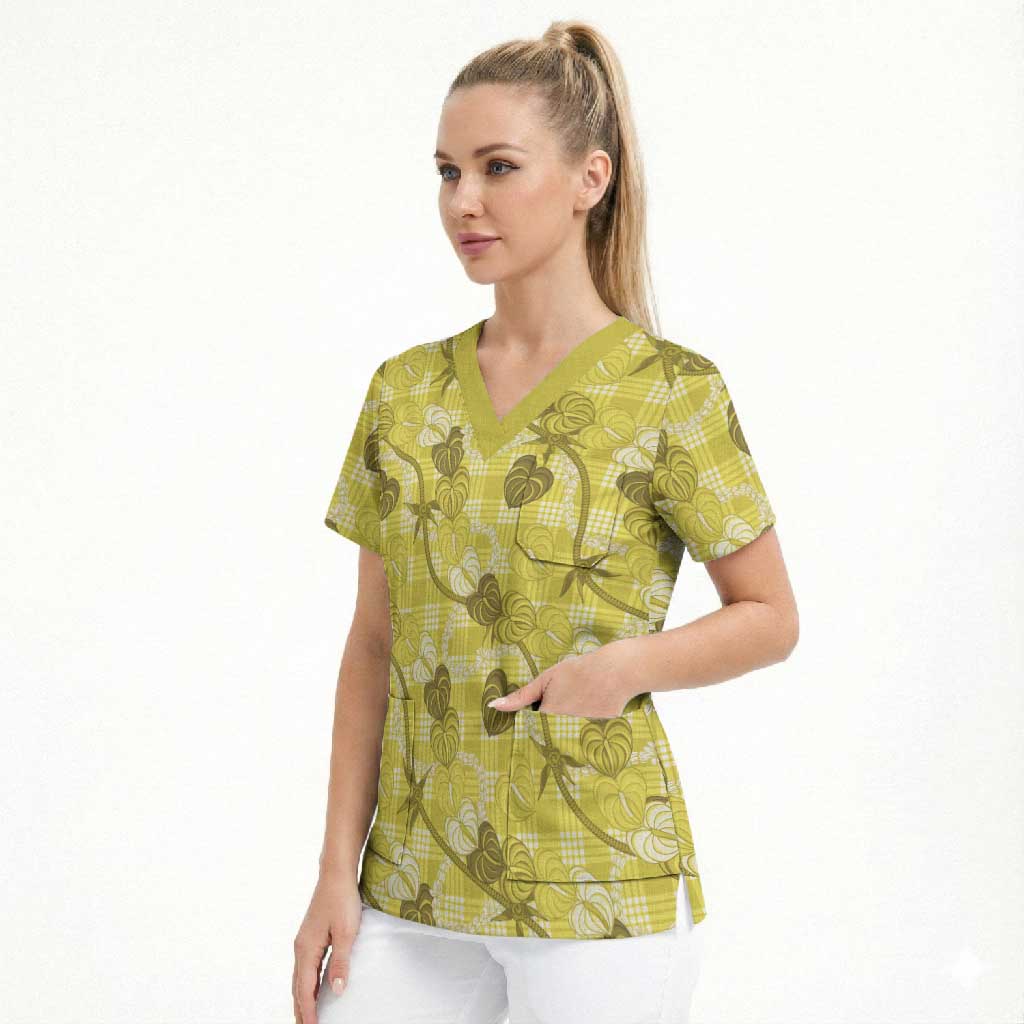 Anthurium Pikake Ti Leaf Palaka Scrub Top Yellow Version LT01 - Polynesian Pride