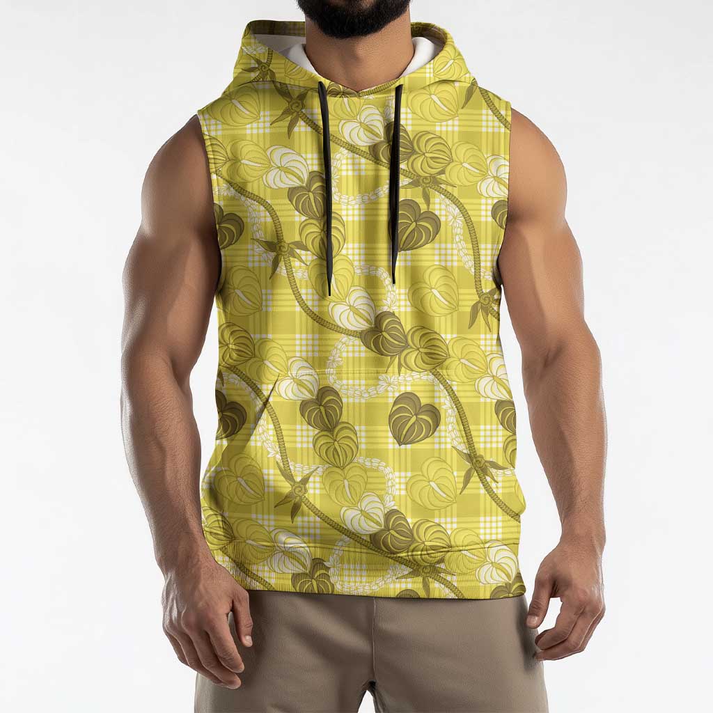 Anthurium Pikake Ti Leaf Palaka Sleeveless Hoodie Yellow Version LT01 - Polynesian Pride