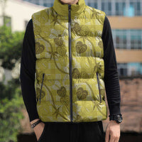 Anthurium Pikake Ti Leaf Palaka Sleeveless Puffer Jacket Yellow Version LT01 - Polynesian Pride