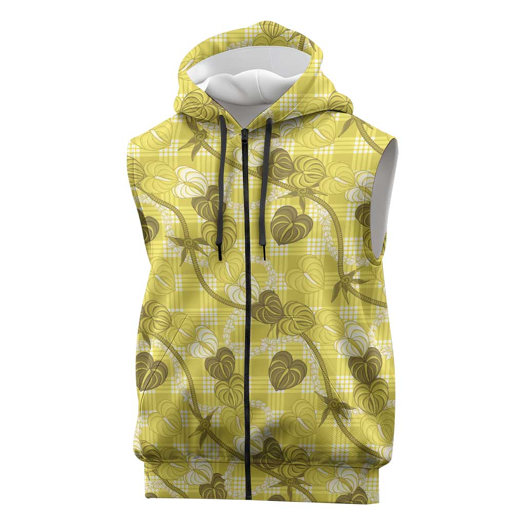 Anthurium Pikake Ti Leaf Palaka Sleeveless Zip Hoodie Yellow Version LT01 Yellow - Polynesian Pride