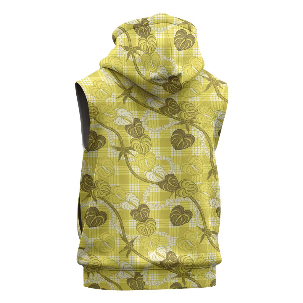 Anthurium Pikake Ti Leaf Palaka Sleeveless Zip Hoodie Yellow Version LT01 - Polynesian Pride