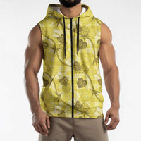 Anthurium Pikake Ti Leaf Palaka Sleeveless Zip Hoodie Yellow Version LT01 - Polynesian Pride