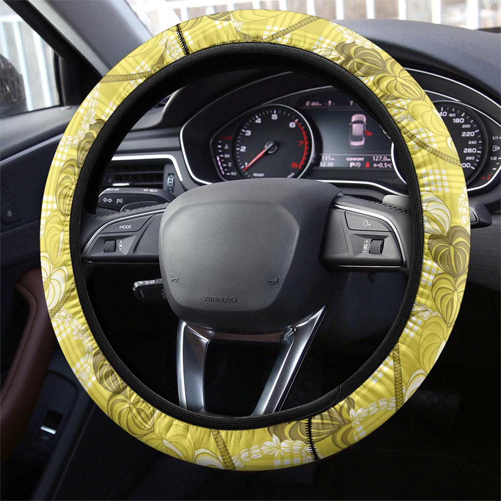 Anthurium Pikake Ti Leaf Palaka Steering Wheel Cover Yellow Version LT01 - Polynesian Pride