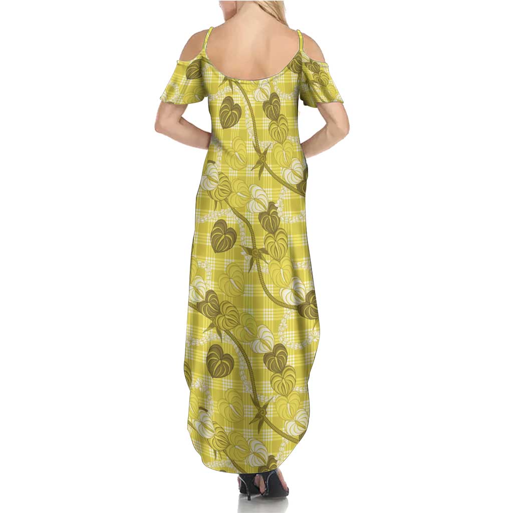 Anthurium Pikake Ti Leaf Palaka Summer Maxi Dress Yellow Version LT01 - Polynesian Pride