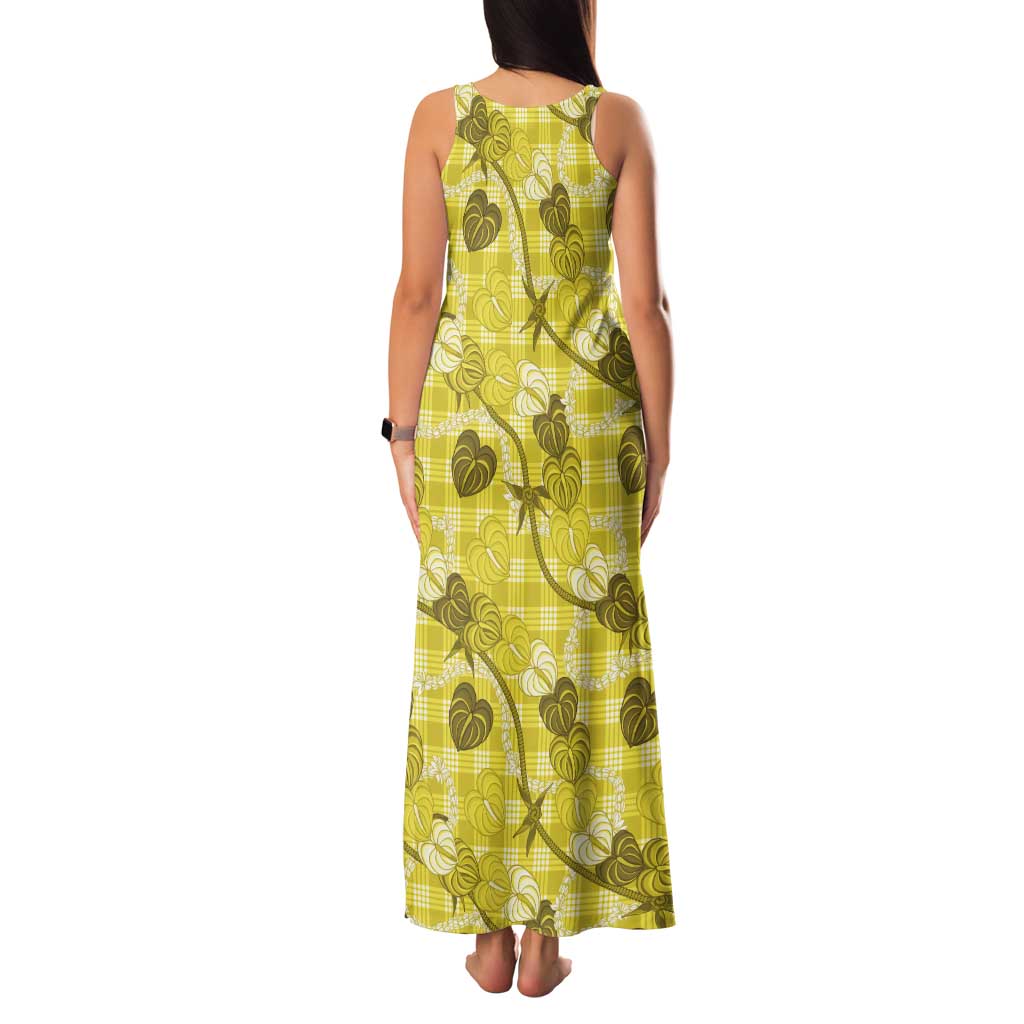 Anthurium Pikake Ti Leaf Palaka Tank Maxi Dress Yellow Version LT01 - Polynesian Pride