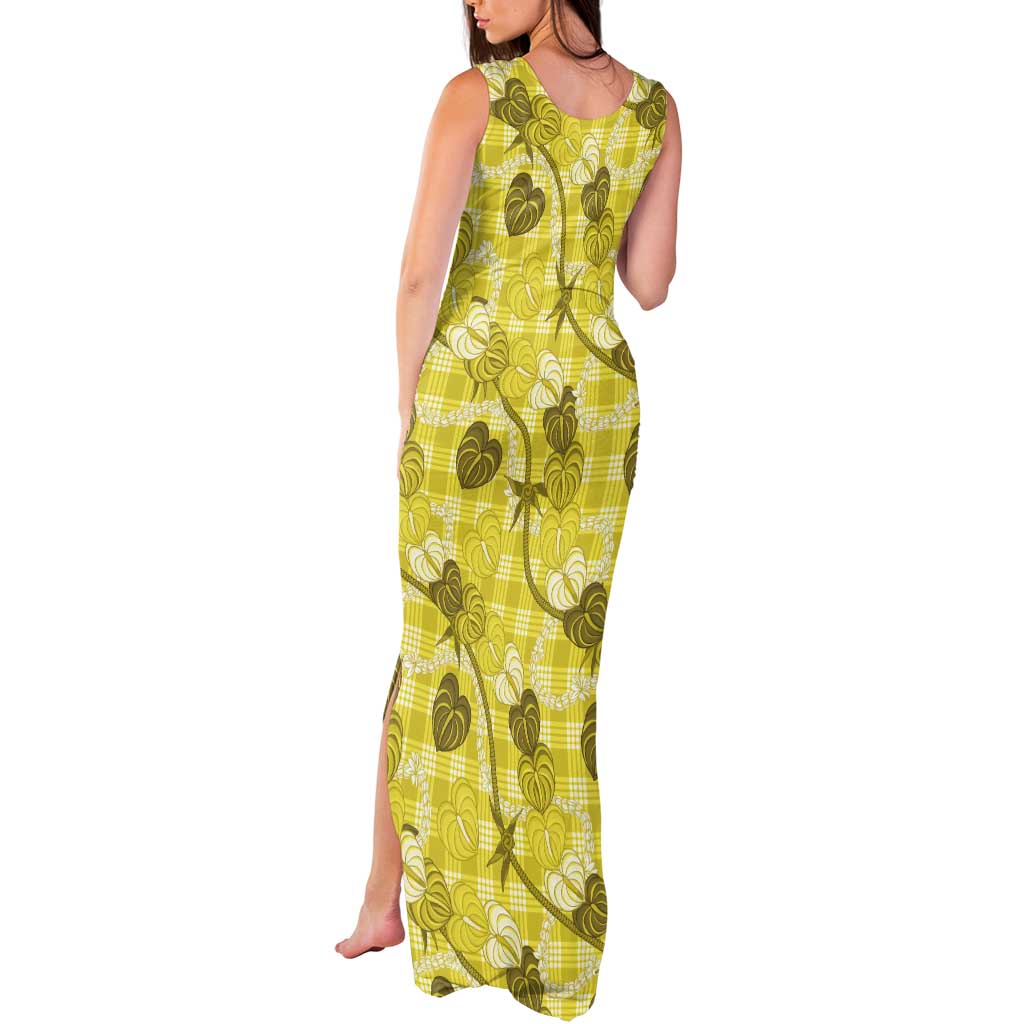 Anthurium Pikake Ti Leaf Palaka Tank Maxi Dress Yellow Version LT01 - Polynesian Pride