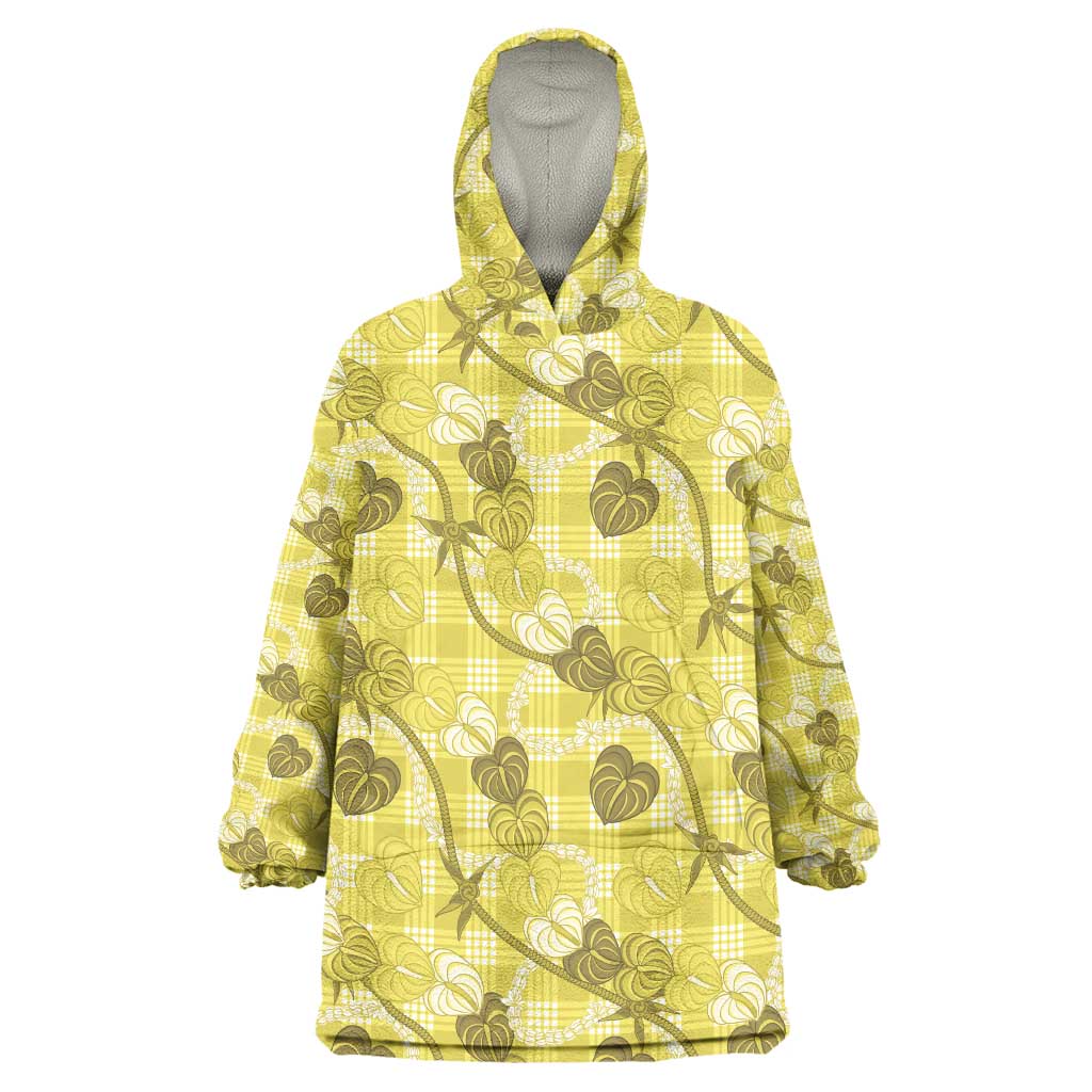 Anthurium Pikake Ti Leaf Palaka Wearable Blanket Hoodie Yellow Version