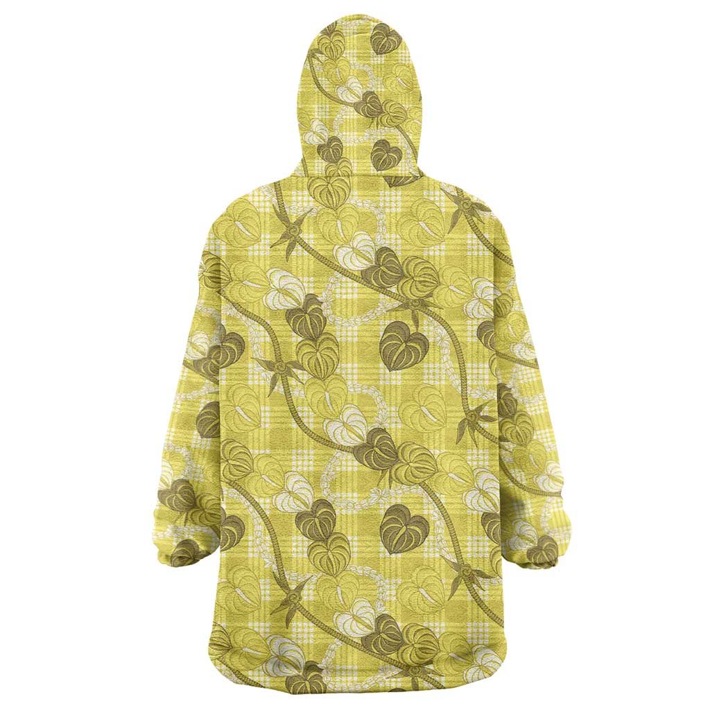 Anthurium Pikake Ti Leaf Palaka Wearable Blanket Hoodie Yellow Version