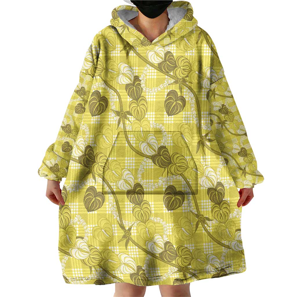 Anthurium Pikake Ti Leaf Palaka Wearable Blanket Hoodie Yellow Version