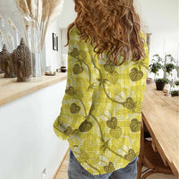 Anthurium Pikake Ti Leaf Palaka Women Casual Shirt Yellow Version LT01 - Polynesian Pride