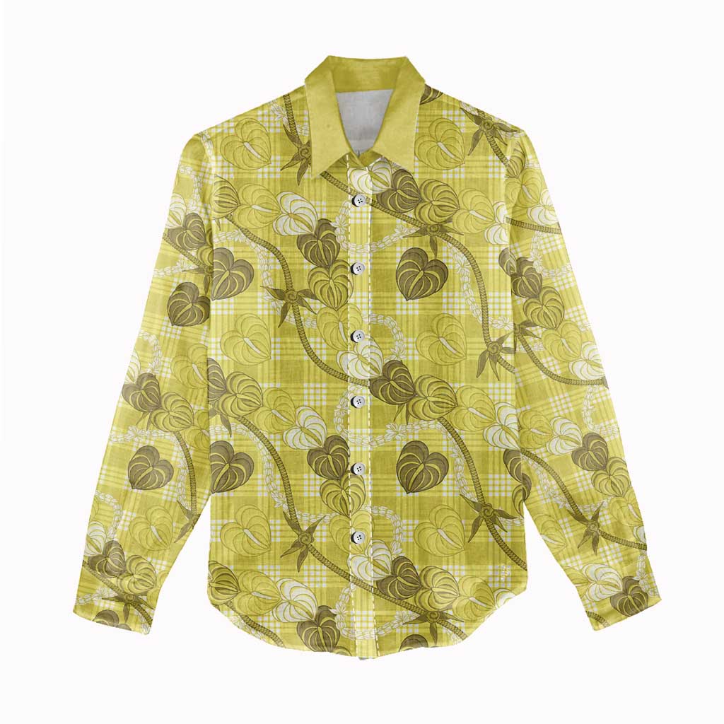Anthurium Pikake Ti Leaf Palaka Women Casual Shirt Yellow Version LT01 - Polynesian Pride