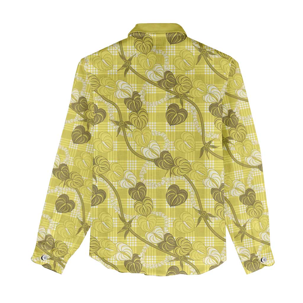 Anthurium Pikake Ti Leaf Palaka Women Casual Shirt Yellow Version LT01 - Polynesian Pride