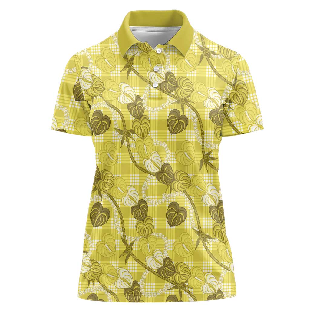 Anthurium Pikake Ti Leaf Palaka Women Polo Shirt Yellow Version LT01 Female Yellow - Polynesian Pride