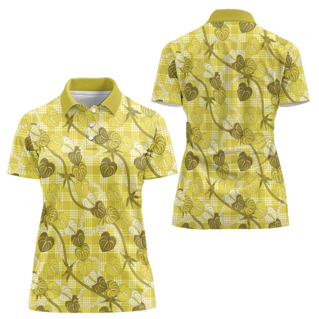 Anthurium Pikake Ti Leaf Palaka Women Polo Shirt Yellow Version LT01 - Polynesian Pride