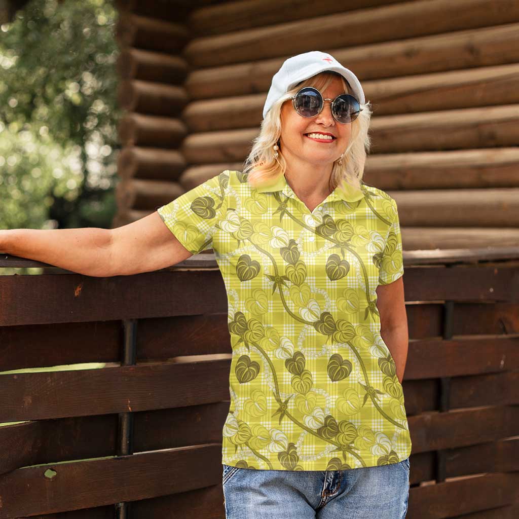 Anthurium Pikake Ti Leaf Palaka Women Polo Shirt Yellow Version LT01 - Polynesian Pride