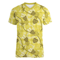 Anthurium Pikake Ti Leaf Palaka Women V-Neck T-Shirt Yellow Version