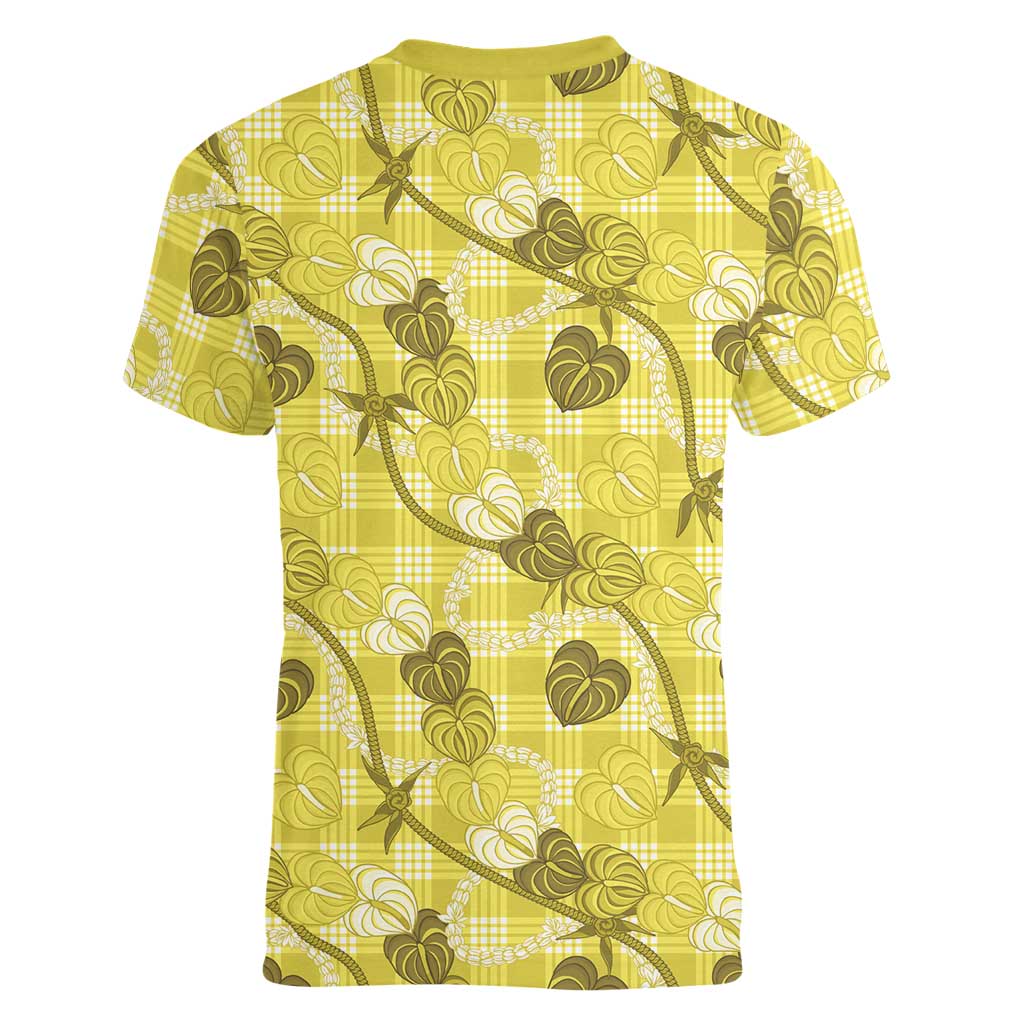 Anthurium Pikake Ti Leaf Palaka Women V-Neck T-Shirt Yellow Version