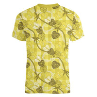 Anthurium Pikake Ti Leaf Palaka Women V-Neck T-Shirt Yellow Version