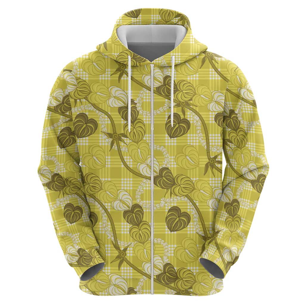 Anthurium Pikake Ti Leaf Palaka Zip Hoodie Yellow Version LT01 - Polynesian Pride