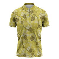 Anthurium Pikake Ti Leaf Palaka Zipper Polo Shirt Yellow Version LT01 Yellow - Polynesian Pride