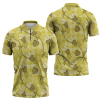Anthurium Pikake Ti Leaf Palaka Zipper Polo Shirt Yellow Version LT01 - Polynesian Pride