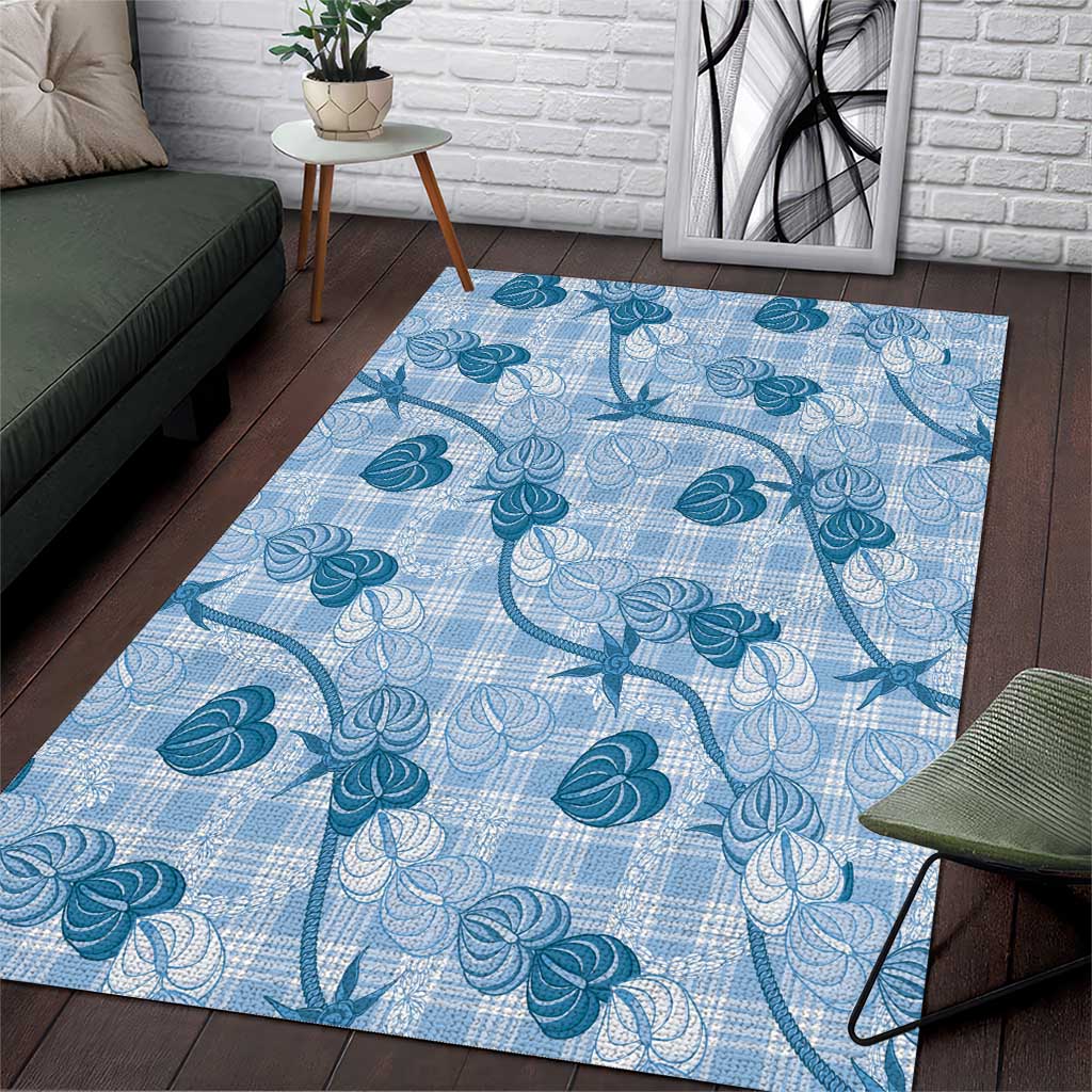 Anthurium Pikake Ti Leaf Palaka Area Rug Blue Version