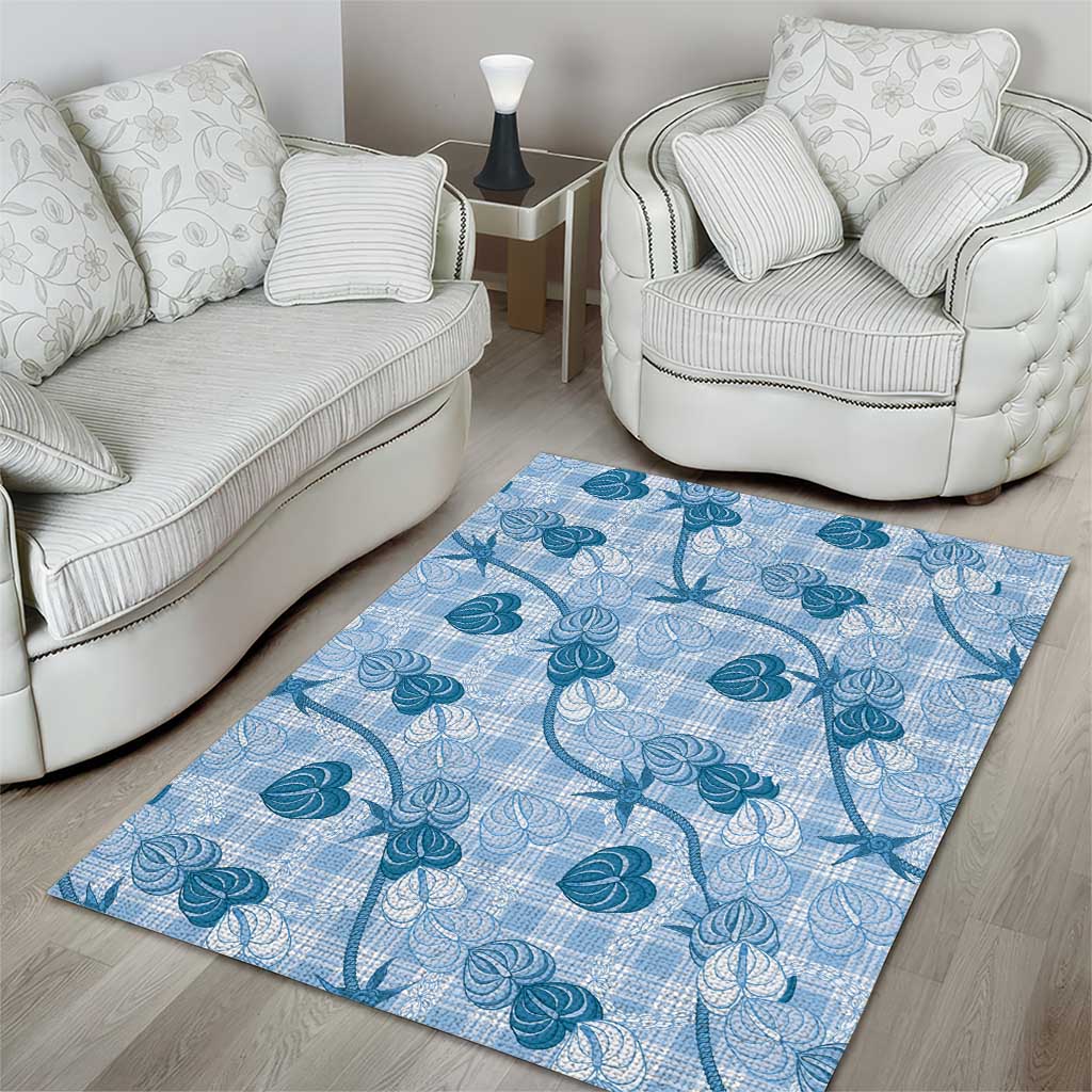 Anthurium Pikake Ti Leaf Palaka Area Rug Blue Version