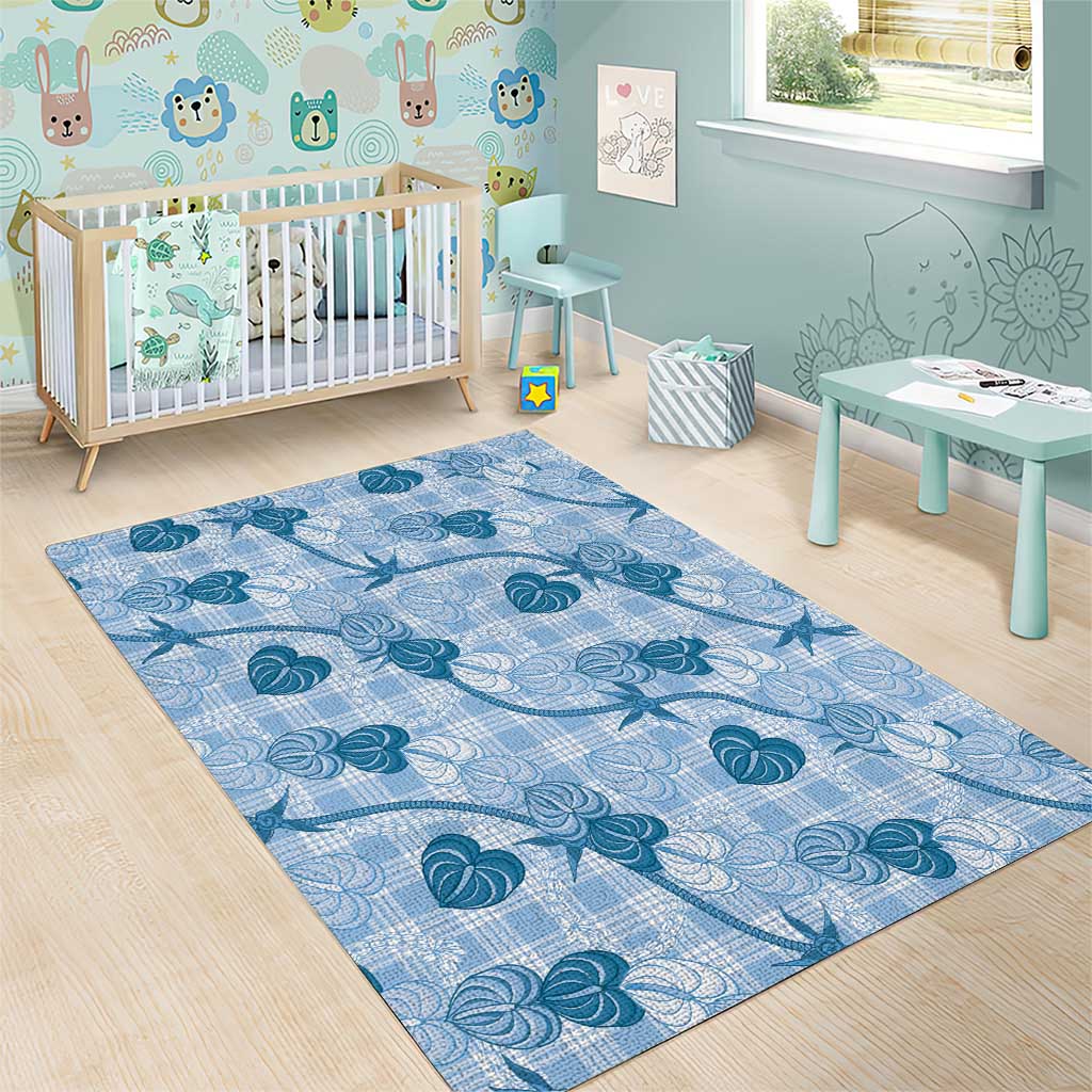 Anthurium Pikake Ti Leaf Palaka Area Rug Blue Version