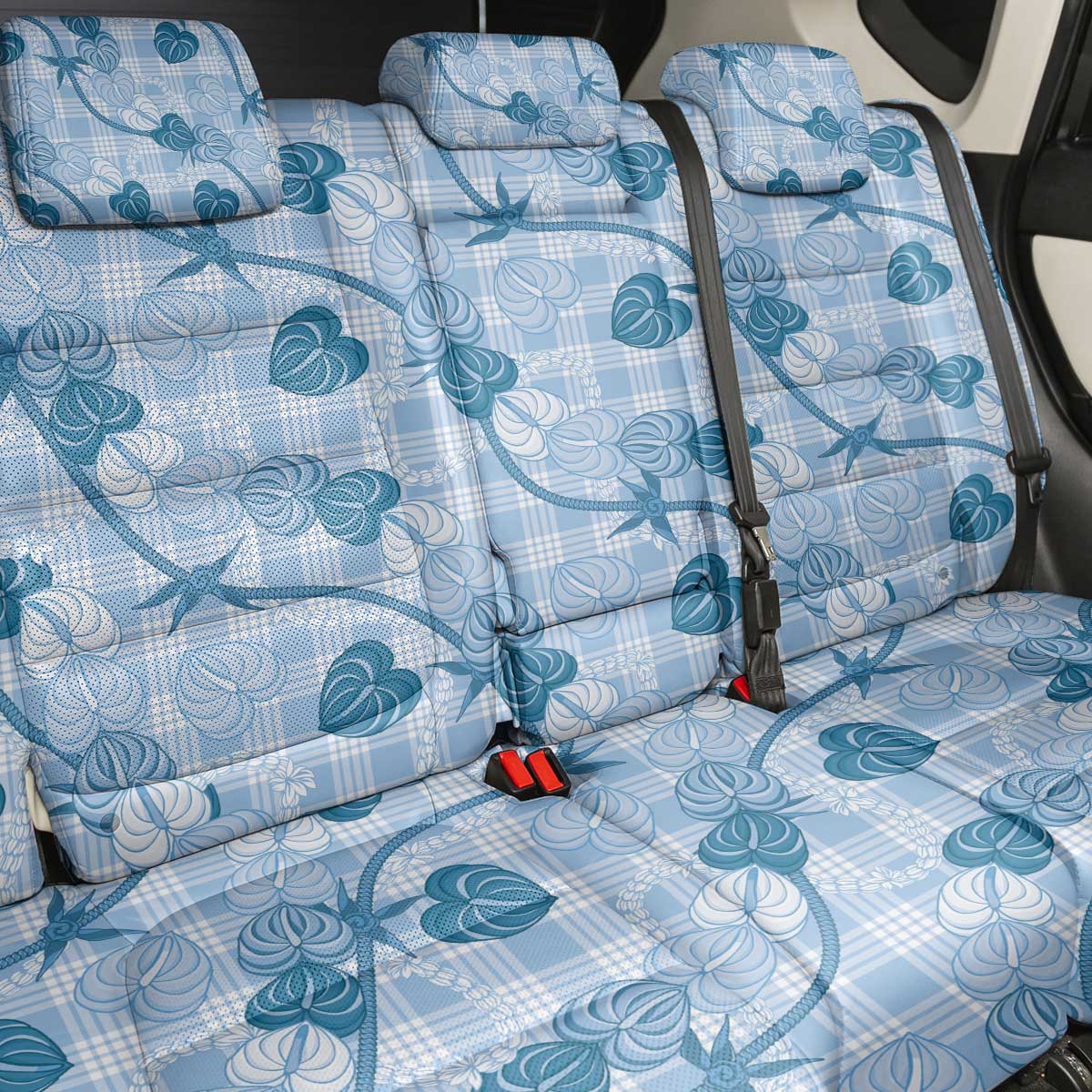 Anthurium Pikake Ti Leaf Palaka Back Car Seat Cover Blue Version