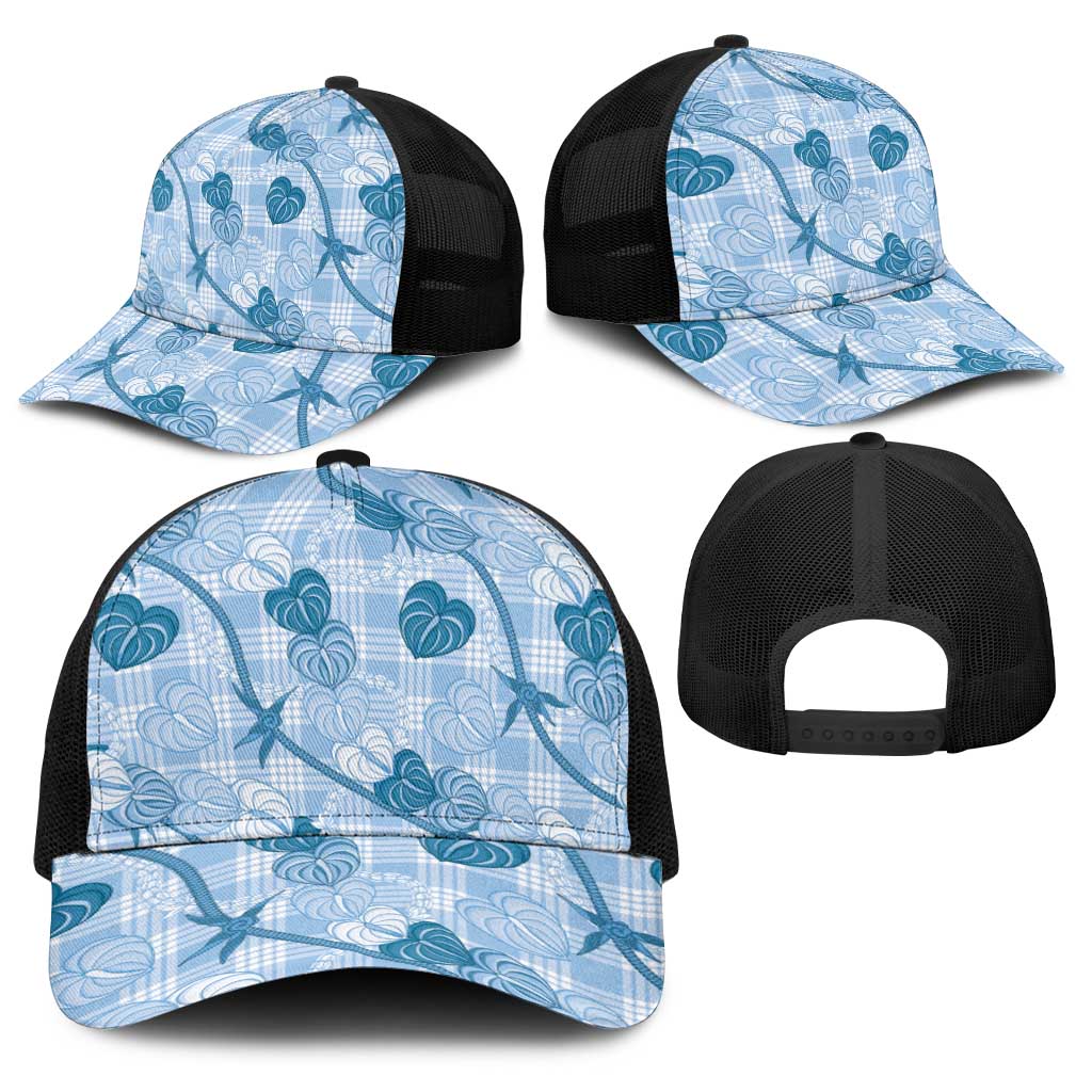Anthurium Pikake Ti Leaf Palaka Baseball Net Cap Blue Version LT01 - Polynesian Pride