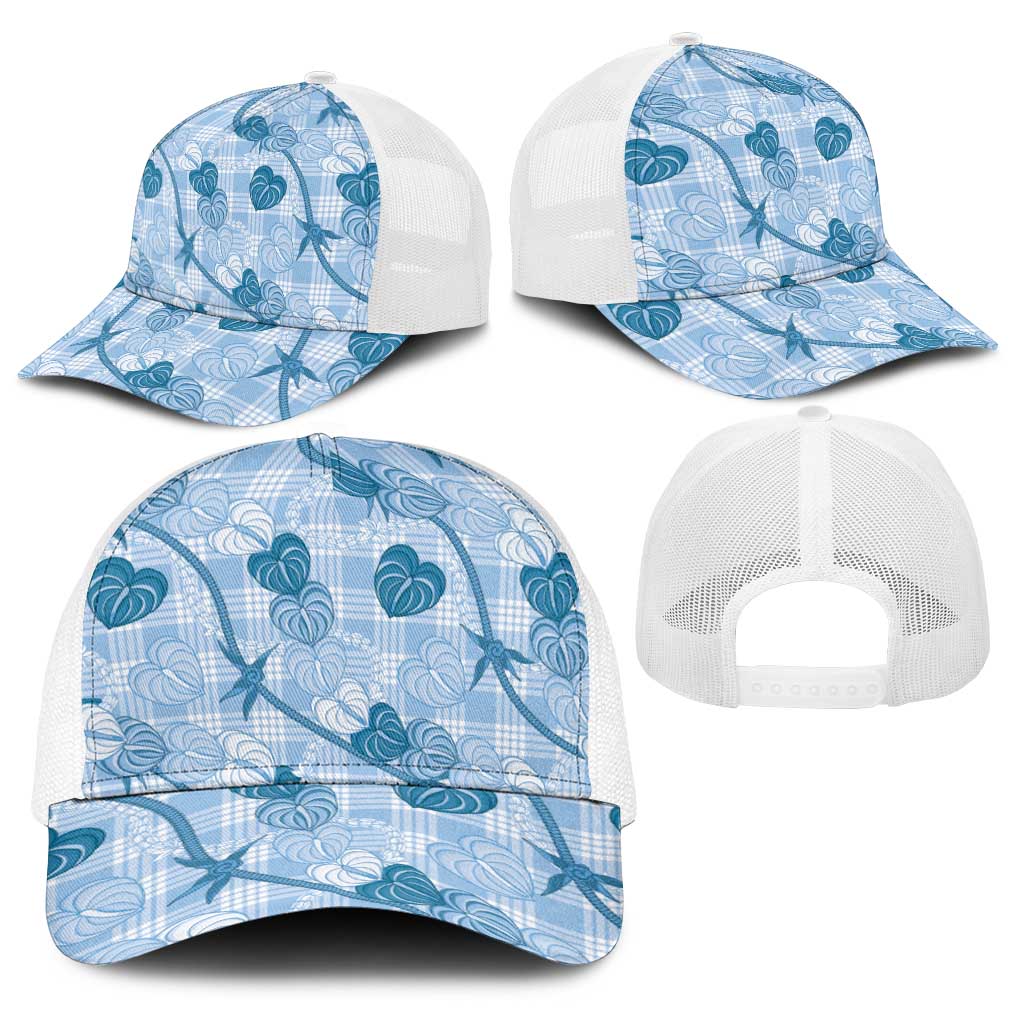 Anthurium Pikake Ti Leaf Palaka Baseball Net Cap Blue Version LT01 - Polynesian Pride