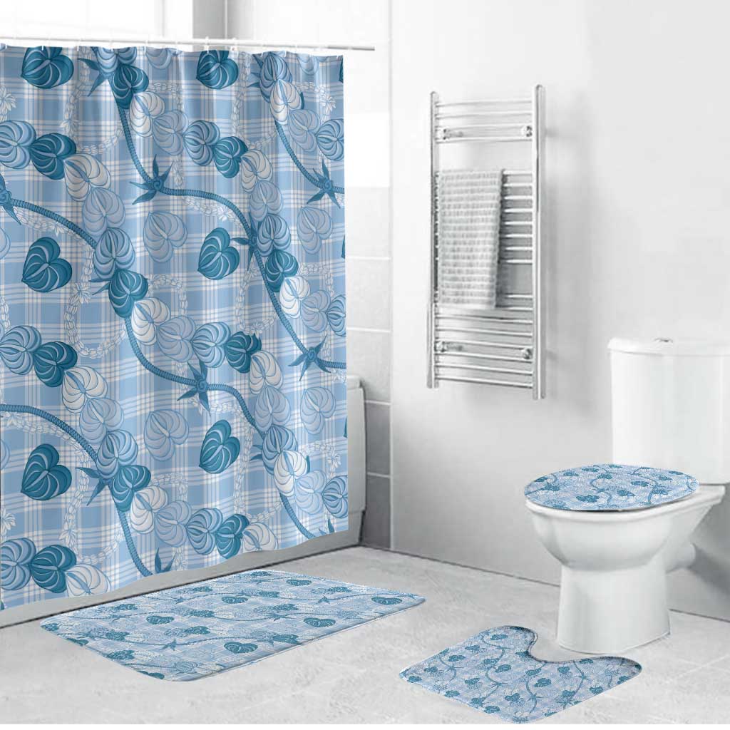 Anthurium Pikake Ti Leaf Palaka Bathroom Set Blue Version LT01 Bathroom Set (4 pcs) Blue - Polynesian Pride
