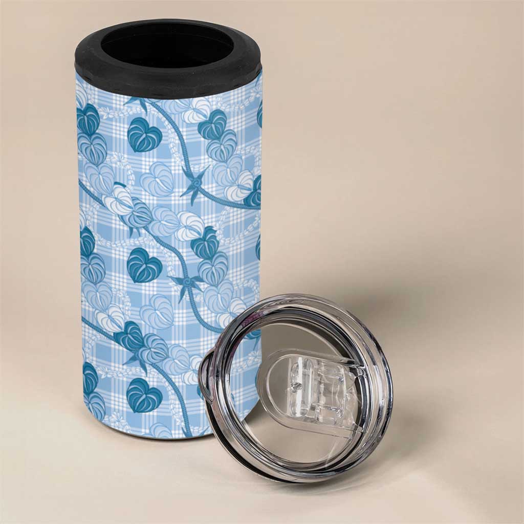 Anthurium Pikake Ti Leaf Palaka 4 in 1 Can Cooler Tumbler Blue Version