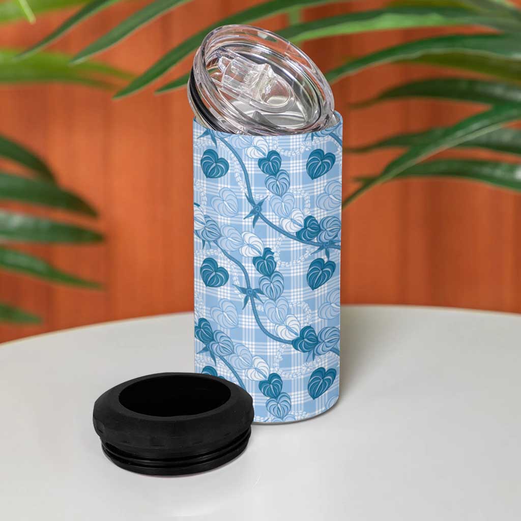 Anthurium Pikake Ti Leaf Palaka 4 in 1 Can Cooler Tumbler Blue Version