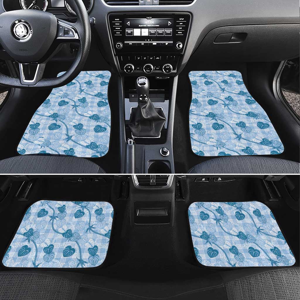 Anthurium Pikake Ti Leaf Palaka Car Mats Blue Version LT01 Set 4pcs Blue - Polynesian Pride