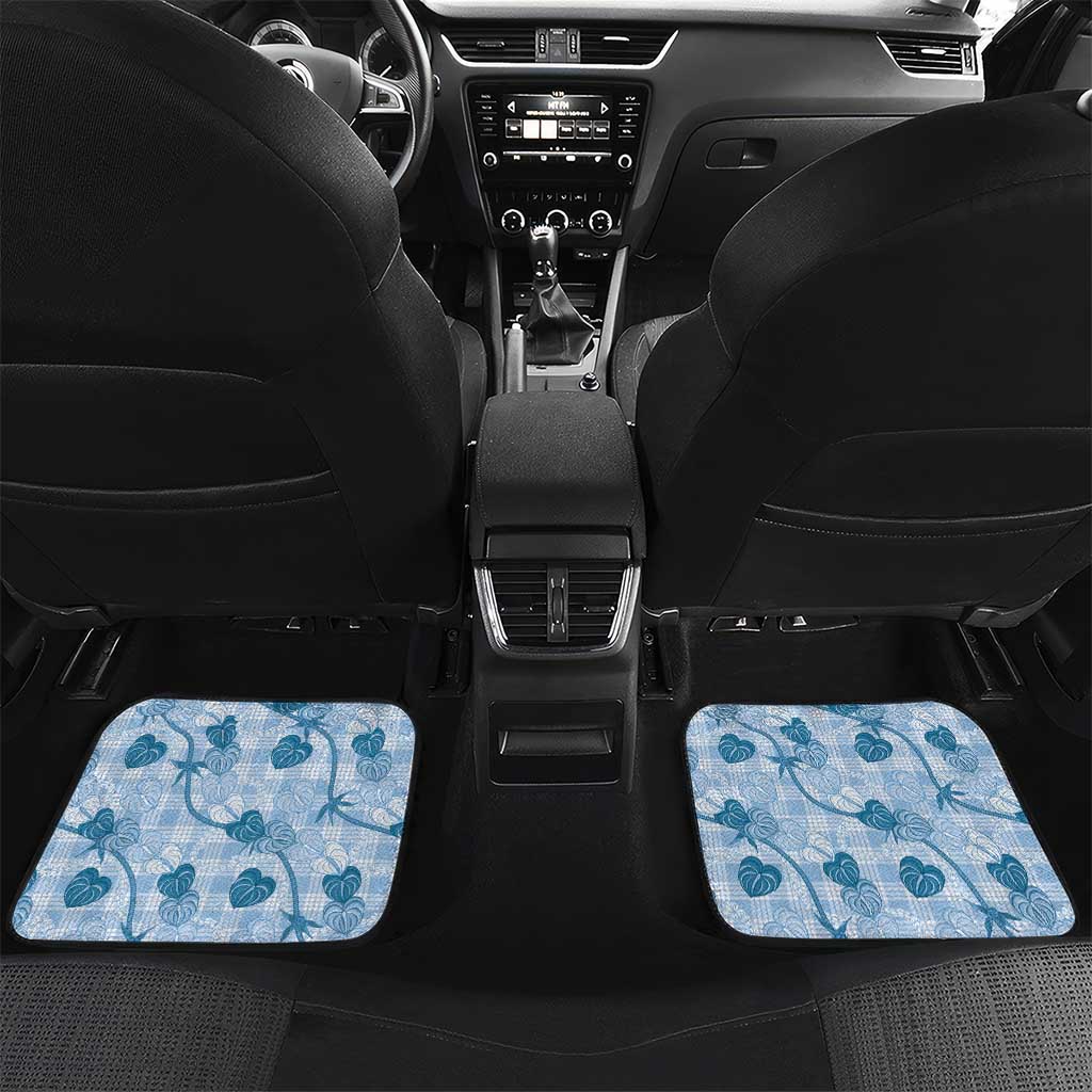 Anthurium Pikake Ti Leaf Palaka Car Mats Blue Version LT01 Set 2pcs - Back Blue - Polynesian Pride