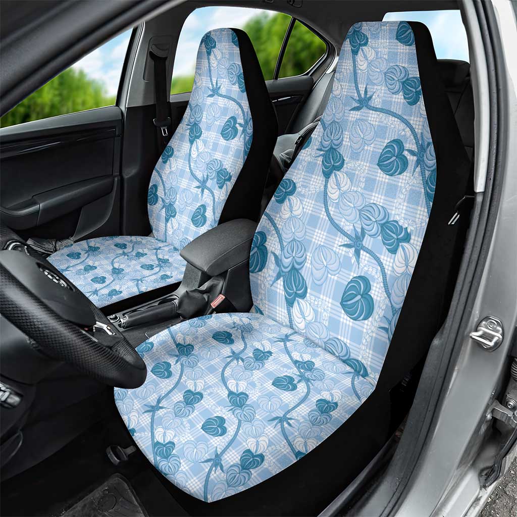 Anthurium Pikake Ti Leaf Palaka Car Seat Cover Blue Version LT01 - Polynesian Pride